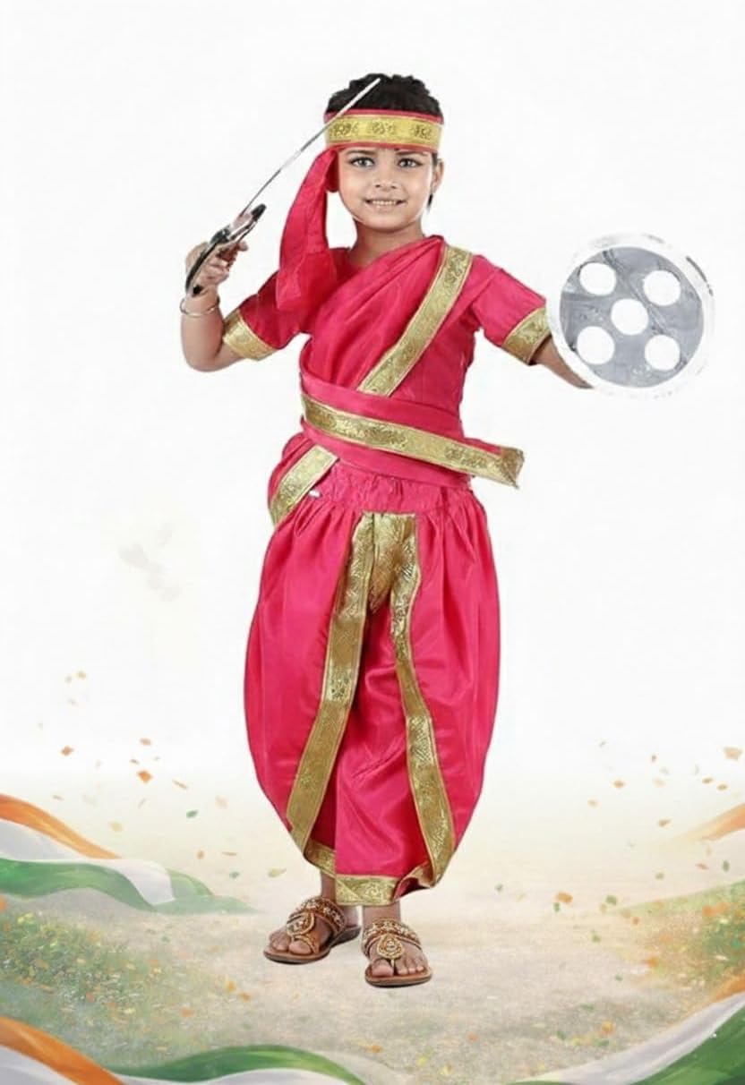 BookMyCostume Rani Laxmi Bai Jhansi ki Rani Kids Fancy Dress Costume for Girls with Accessories 5-6 years