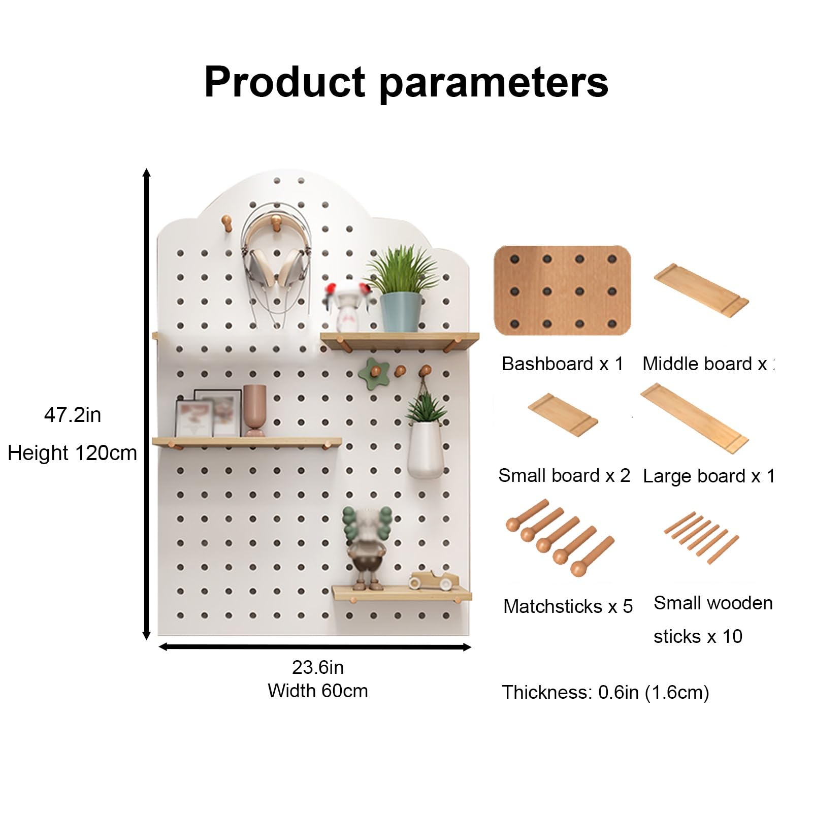 Regulowany drewniany pegboard, narzędzie do samodzielnego wykonania, panele do przechowywania i ekspozycji, perforowany stojak ścienny z haczykami, dekoracyjny zielony pegboard do kuchni i garażu (60