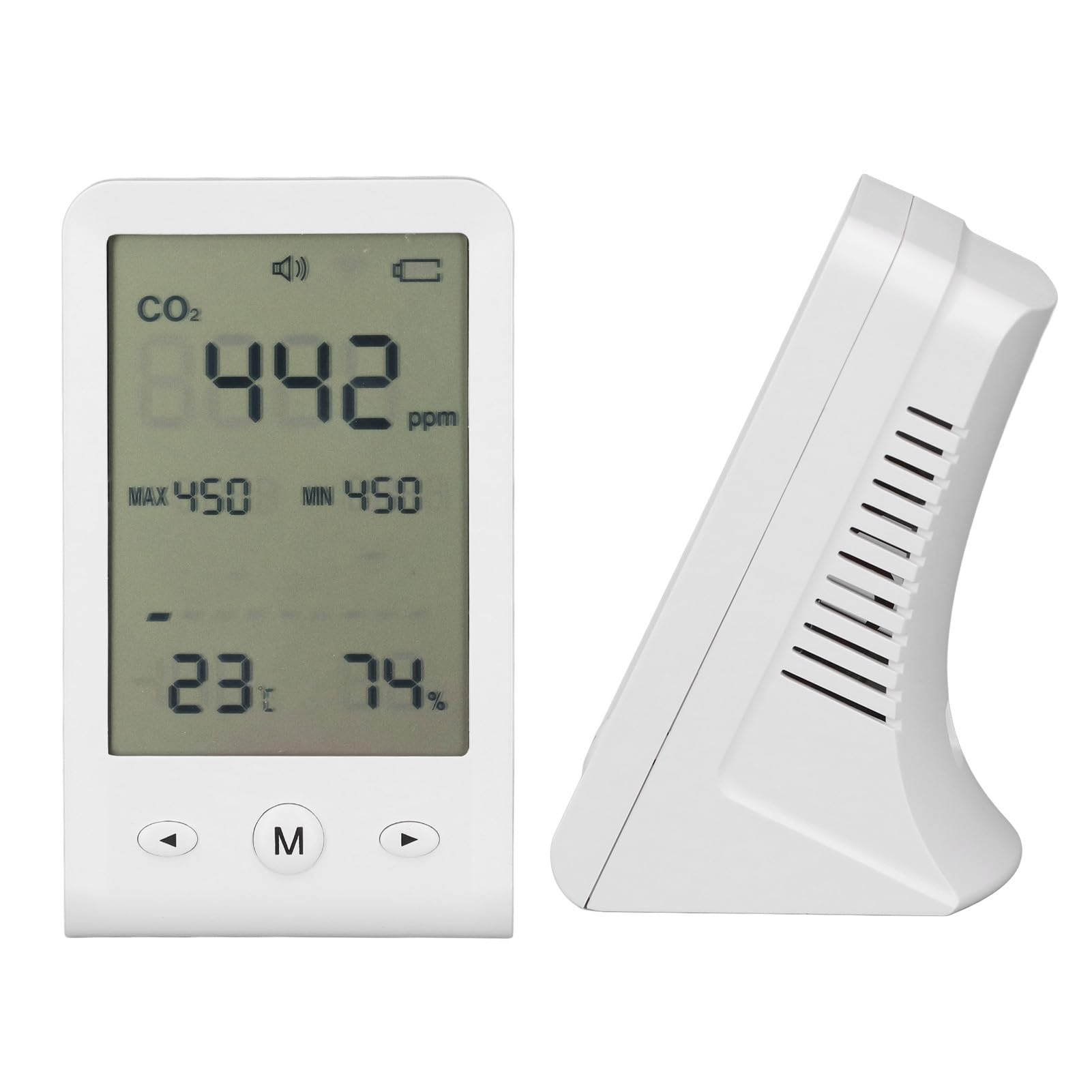Monitor de CO2, Detector de CO2 Multifuncional, Termómetro Higrómetro con Alarma, para Medidor de Calidad del Aire Interior, Hogar, Oficina, Aula