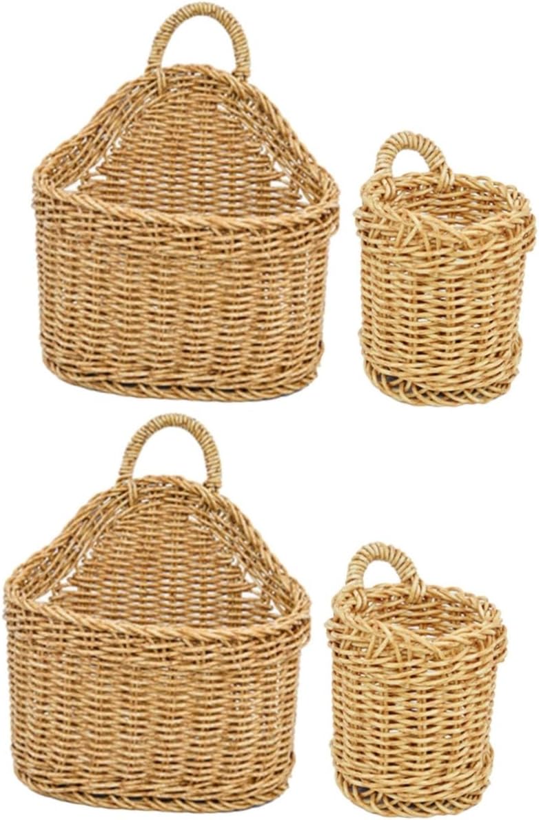 OUNONA 2sets Woven Hanging Basket for Kitchen Storage Farmhouse Style Wall Basket for Garlic Ginger and Vegetables Decorative Wall Organizer for Fruit and Seasonings 2pcs*2