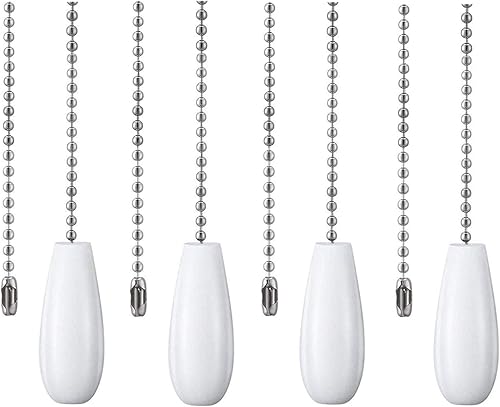 Tiradores de cadena de ventilador de techo, extensión de cadena de madera blanca para cadena de ventilador de luz de techo, paquete de 4