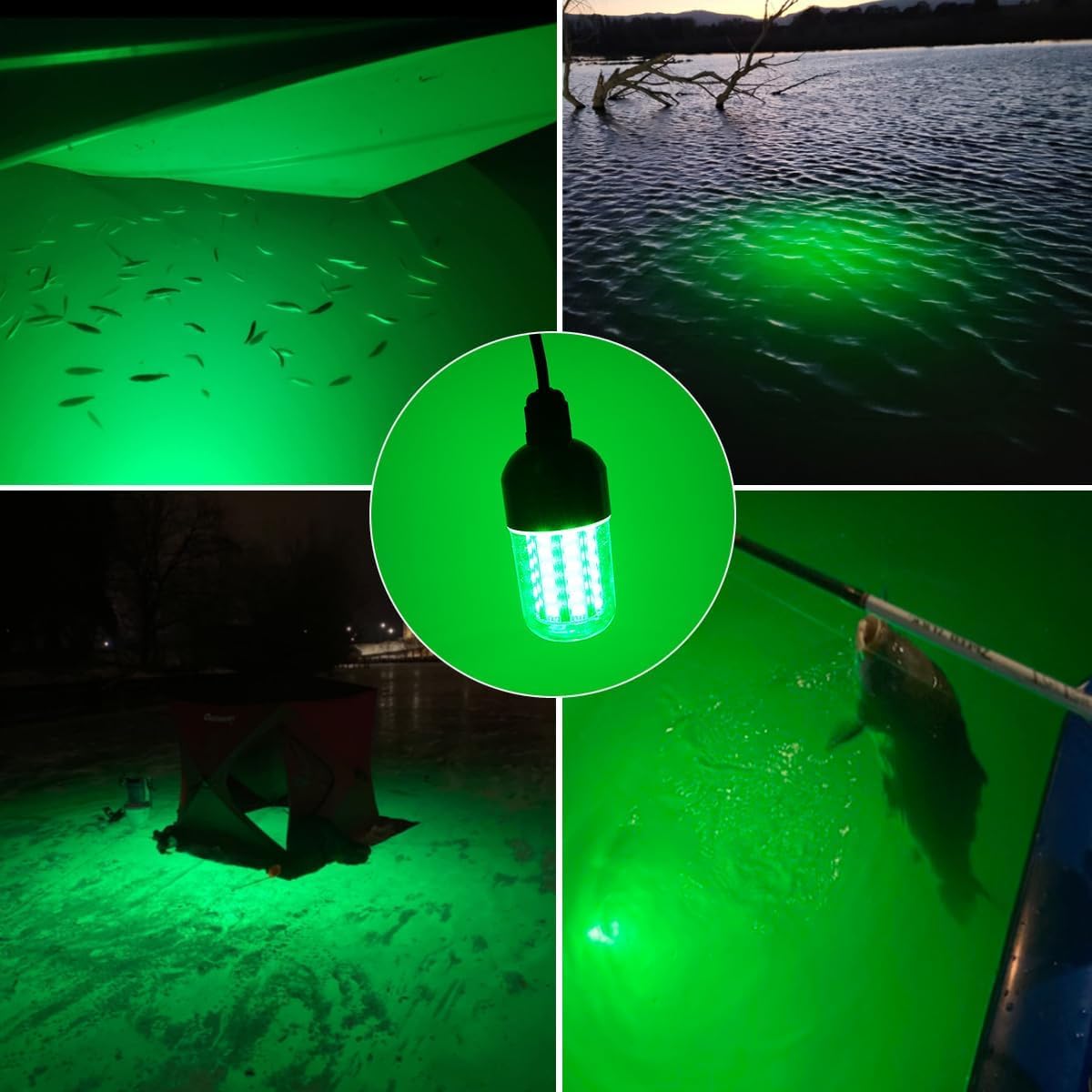 Luz LED para Pesca Submarina, 3000lm 30W IP68 Lámpara Impermeable Luz Verde 360 ​​grados Iluminación Subacuática Integral para Peces Caída Profunda Colección de Subacuática(#1)