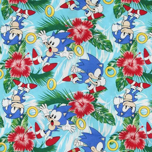 Sonic The Hedgehog Men's Hawaiian Floral Character Design Button-Up Woven Shirt3