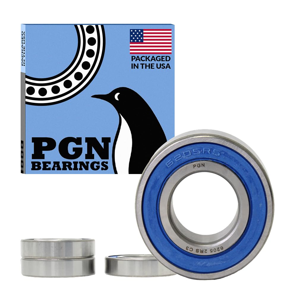 PGN (4 Pack) 6205-2RS Bearing - Lubricated Chrome Steel Sealed Ball Bearing - 25x52x15mm Bearings with Rubber Seal & High RPM Support
