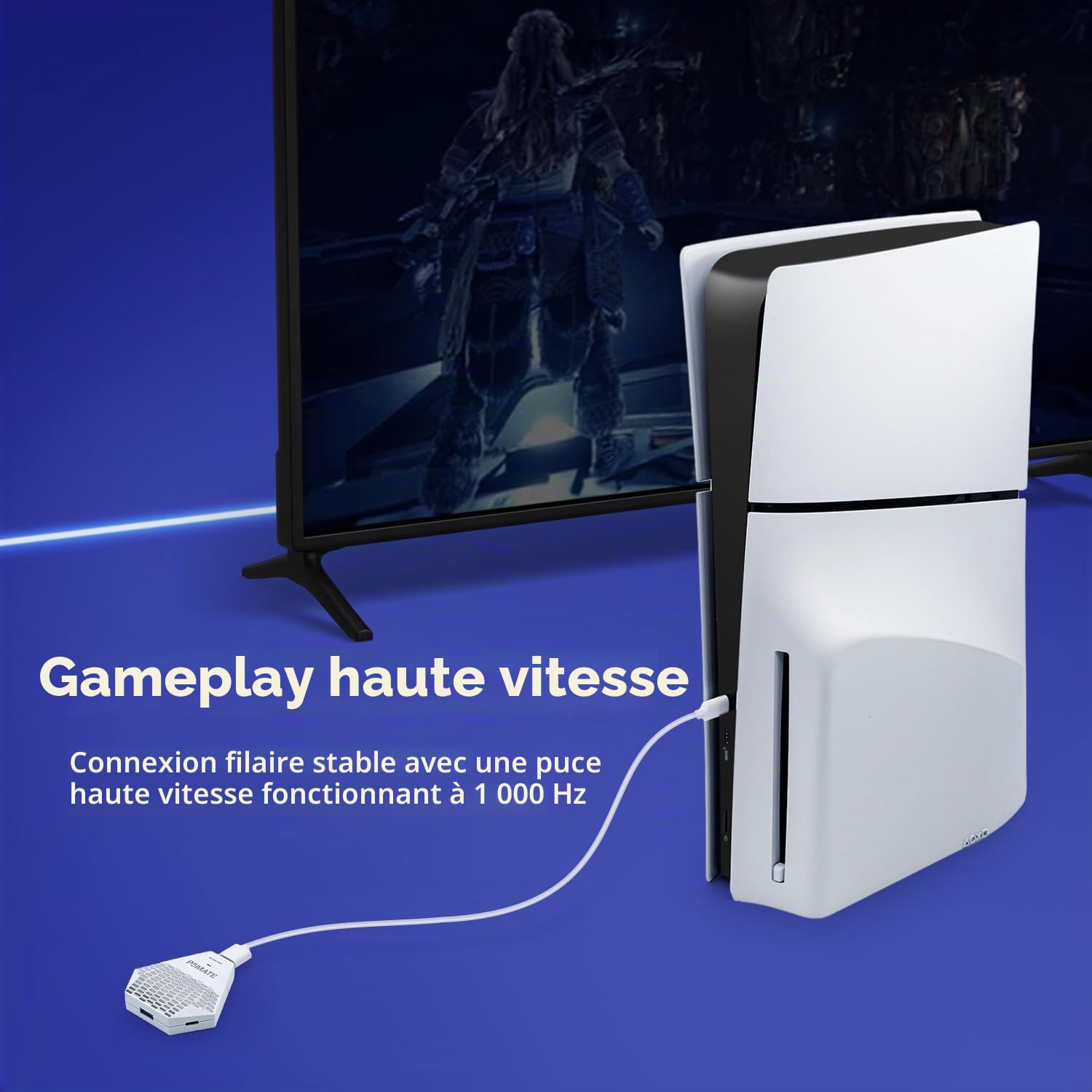 Besavior P5 Mate Adaptateur USB pour PS5/PS5 Slim, Convertisseur de Jeu PS5 Accessoire prend en charge les jeux multijoueurs, faible latence, compatible avec plusieurs manettes/périphériques/casques/m