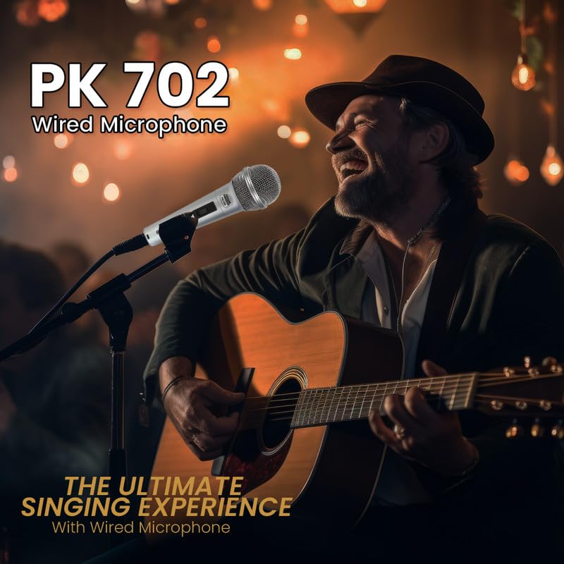Image of PERSANG PK702 Wired Microphone for Karaoke, PA System, Dynamic Microphone, Clear Vocal Sound, Mic for Karaoke, Speech, Stage, Wedding | 2.5 Meter Cable Length with On /Off Switch (PK-702)