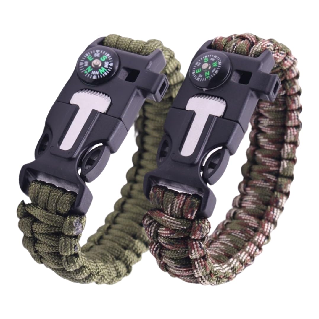 5-in-1 Survival Bracelet Pack of 2 | Fire Starter, Compass & Whistle | Military Paracord for Hiking, Camping, EDC | Flint Steel Scraper-image-45