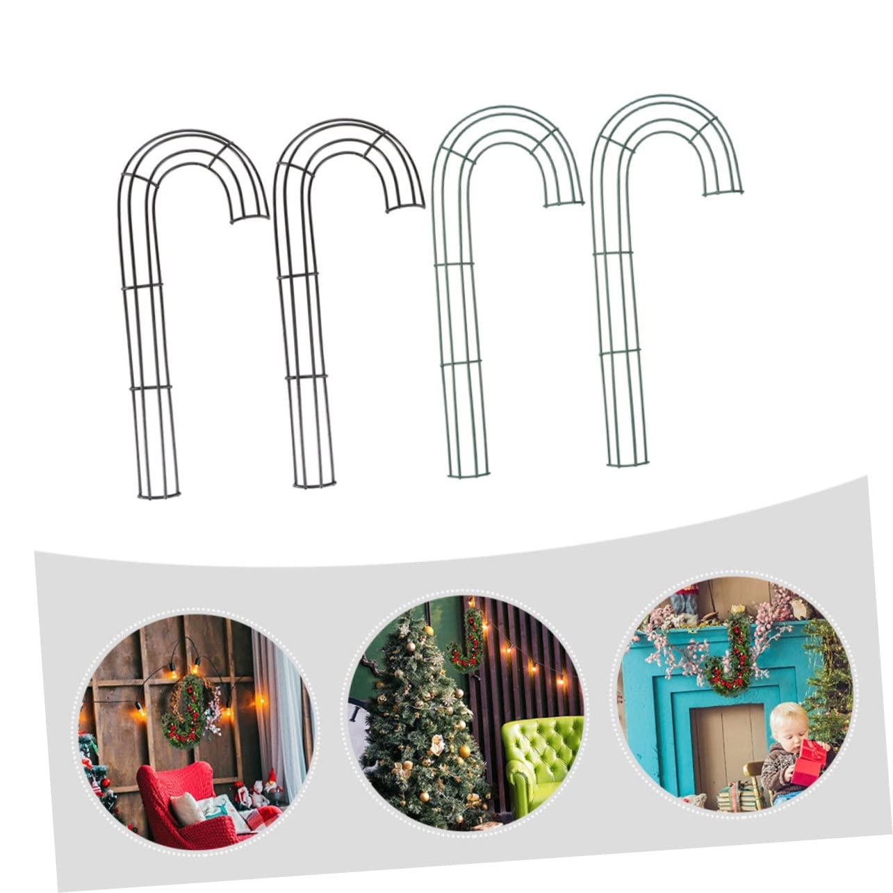 Cabilock 20pcs Iron Wreath Frame Cane Shaped Wreath for Holiday Decorations Smooth Sturdy Base