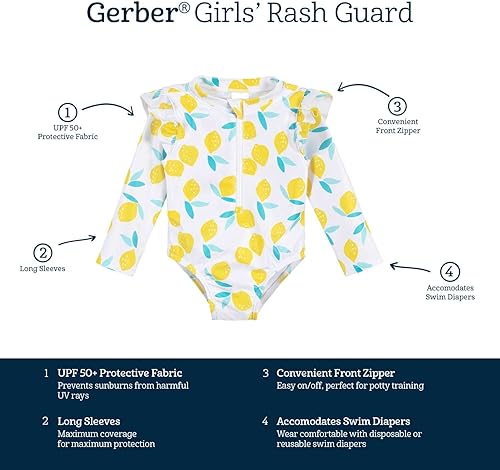 Miniatura 6 de Gerber Traje de baño de una pieza de manga larga para niñas pequeñas