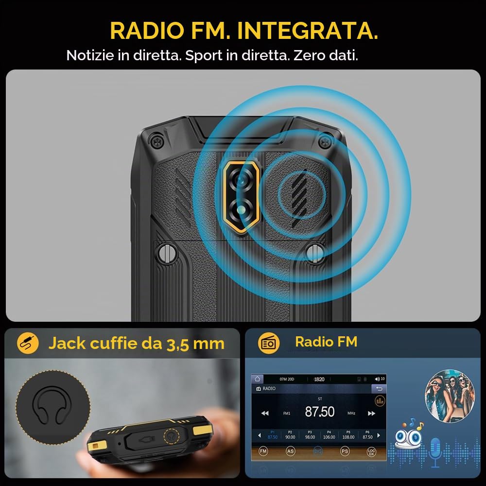 Mini 5 Mini Rugged Smartphone, 2.8 pollici, 4G Dual SIM Telefono Indistruttibile, WhatsApp, 2500mAh Telefono outdoor, Leggero, 3 slot, Jack 3.5 mm/FM/IP68/Telefoni sostitutivi,Nero