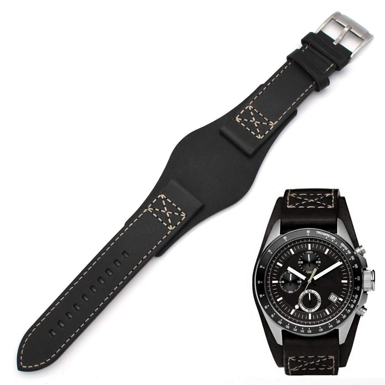 THEAGE Quick Release Genuine Leather Watch Band, 22mm Width Strap with Spring Bar Replacement for Fossil FS4813IE CH2564 CH2565 CH2599 CH2891 FTW4026