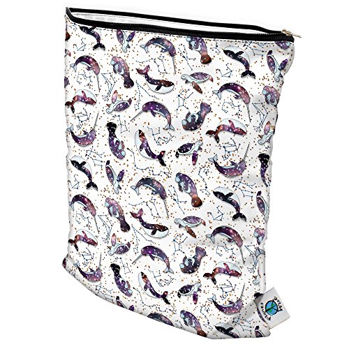 Planet Wise Celestial Sea Medium Wet Bag | Reusable Wet Bag for Swimsuit, Dirty Diapers, Beach Trips, Or Even Muddy Shoes | Waterproof Wet Bag Keeps The Wetness and Odors Contained | Holds 8 Diapers