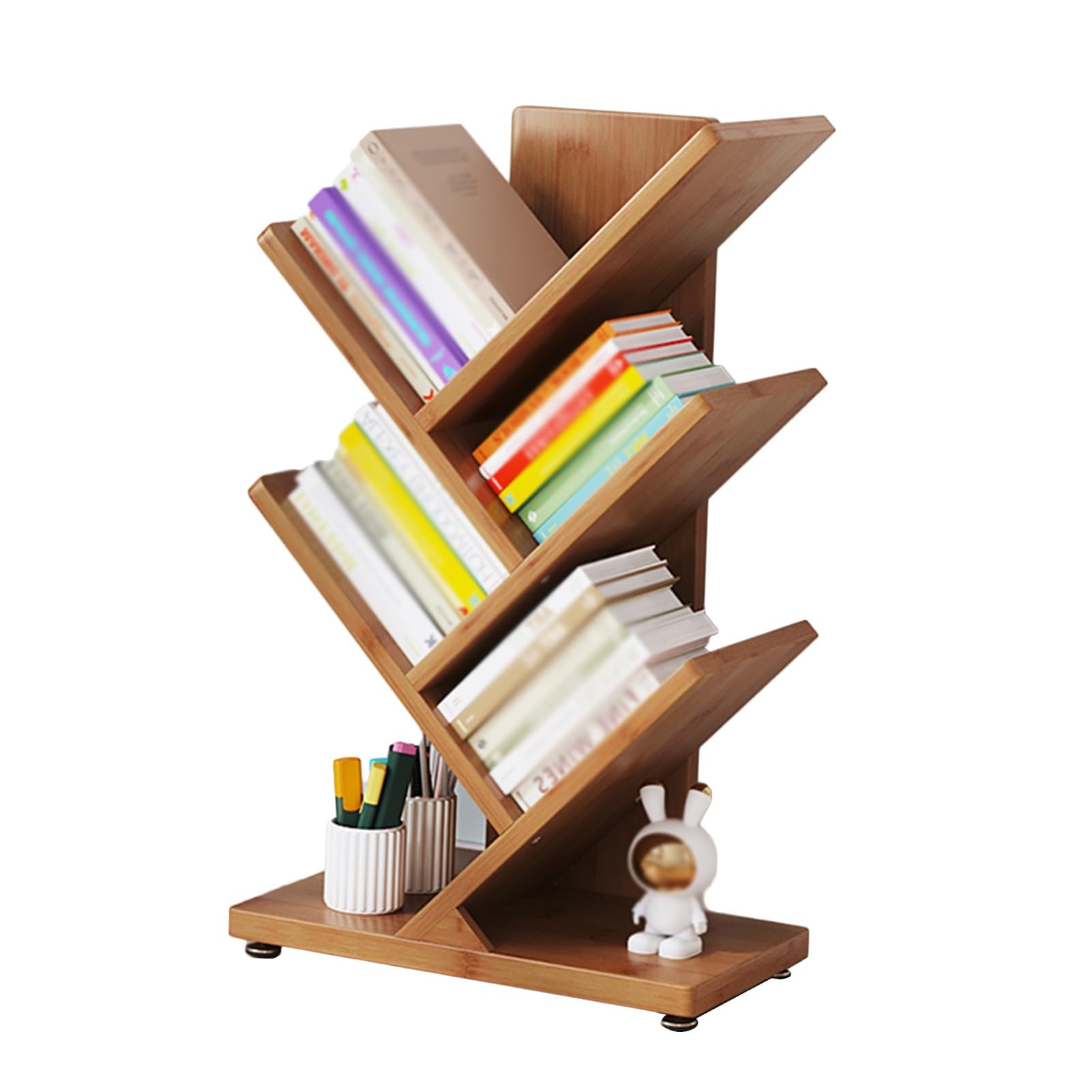 Estantería de bambú para libros, organizador de almacenamiento de varios niveles para sala de estar, dormitorio, oficina en casa, estantes altos para libros y artículos decorativos