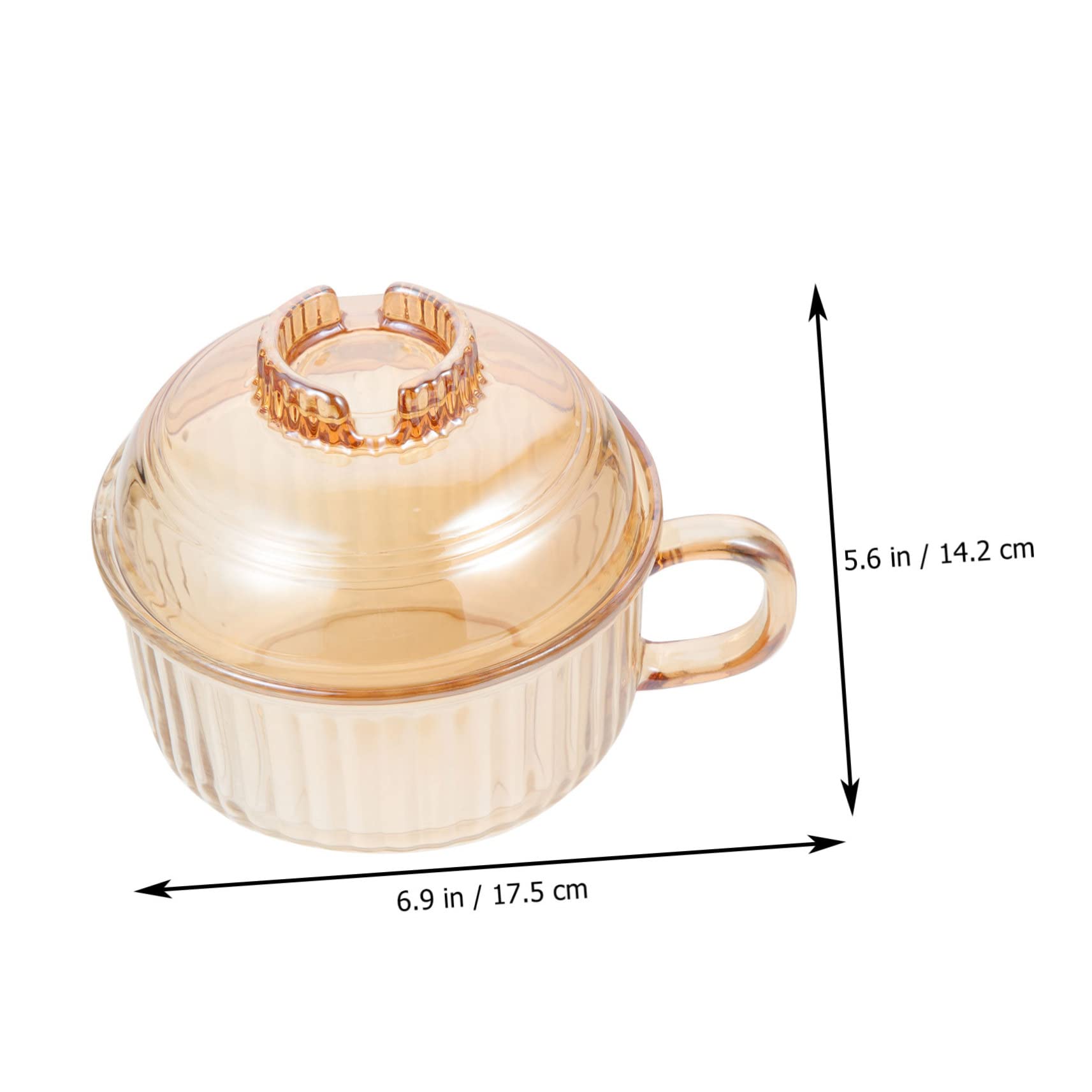 Tazón de Sopa de Vidrio con Asa y Tapa Ámbar con Diseño Vertical, Recipiente Práctico para Cocinar al Vapor, Apto Microondas, para Uso Doméstico y Estofados, Adecuado para Sopas