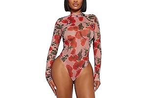Women's Embroidered Mesh Long Sleeve Bodysuit: Chic and Alluring