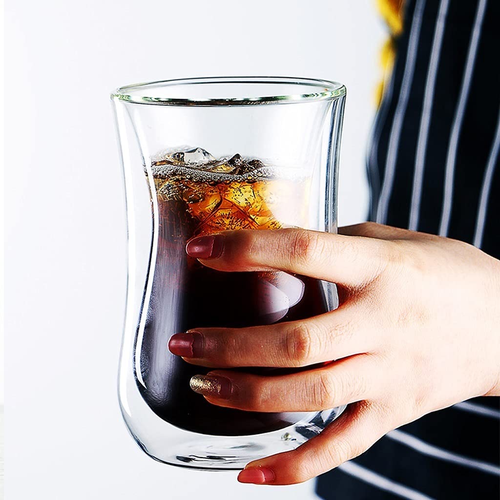 Szklanki Podwójne ściany szklane kubki, Clear Latte Cups, Insulated Glass Coffee Cup, Glassware, Piwo Drinkware, Espresso Szklanki do wody Szklanka barowa (Color : B)