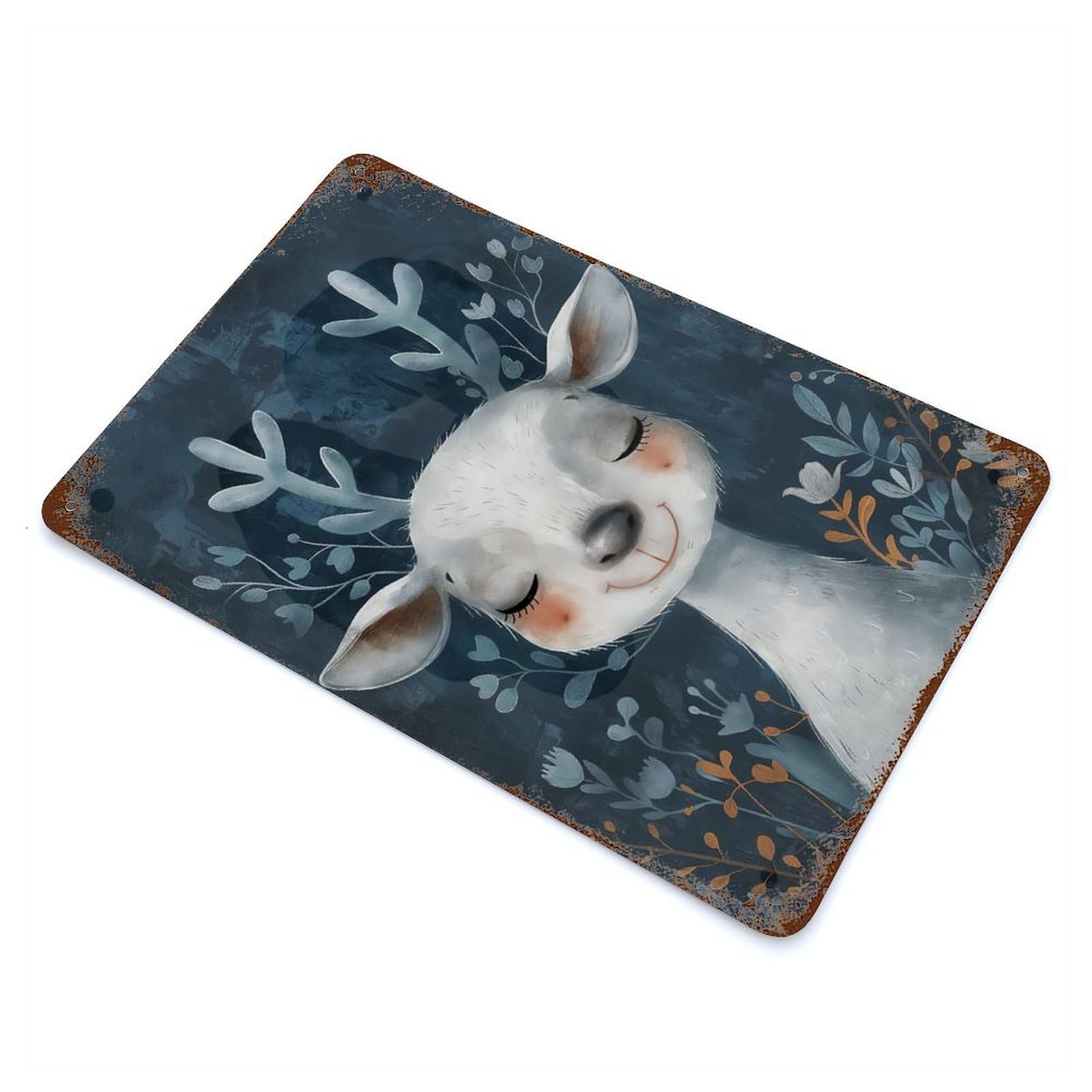 Cute Watercolor Deer Vintage Metal Tin Sign 11.8"x7.9", Novelty Wall Decor for Garage, Pub Or Kitchen