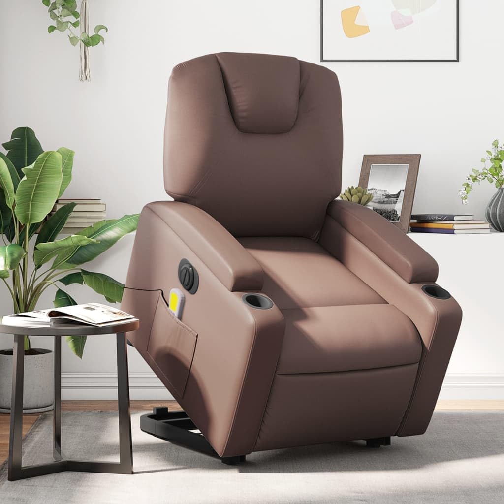Poltrona Alzapersona Elettrica Reclinabile Marrone Similpelle,Poltrone Reclinabili per Soggiorno,Poltrona Alzapersona,Poltrona Relax-3204453