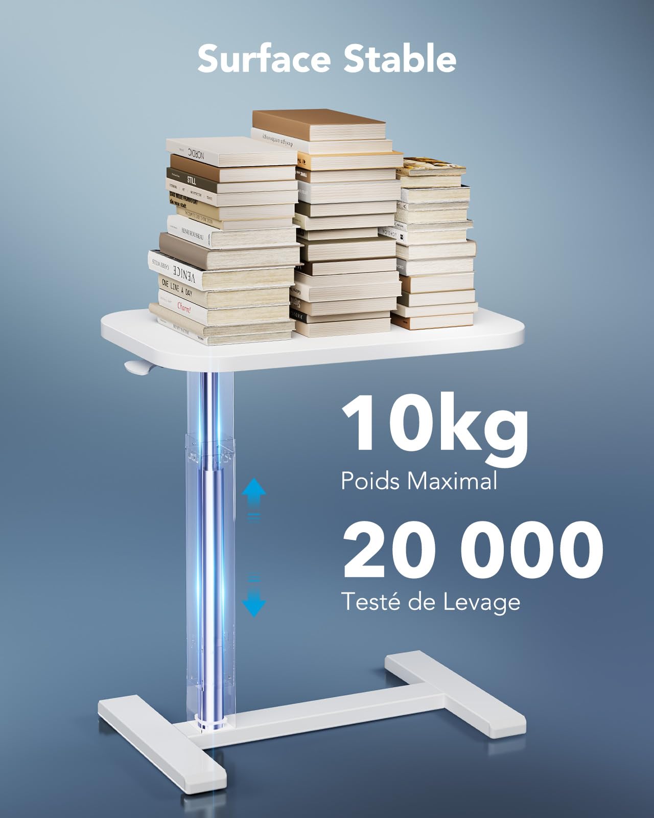 HUANUO Table d'Appoint à roulettes 70 x 40 cm, Petite Table d'appoint pneumatique Mobile pour Ordinateur Portable avec Porte-gobelet, idéale pour Le télétravail
