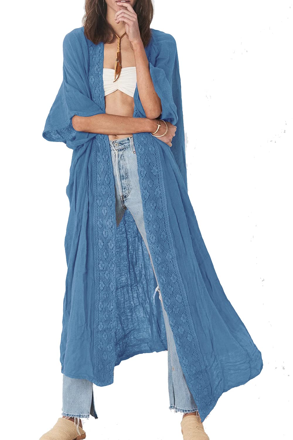 YouKD Vestido kimono largo bohemio para mujer, talla grande, cárdigan para playa, traje de baño