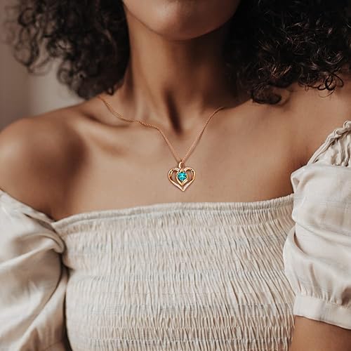 Miniatura 4 de Collar de corazón de plata de ley 925 para mujer, moderno, chapado en oro rosa de 18 quilates, collar de piedra natal, collar delicado de joyería de