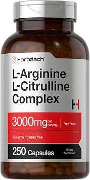 Horbaach L-Arginine L-Citrulline Complex | 3000mg | 250 Capsules | Non-GMO, Gluten Free Supplement