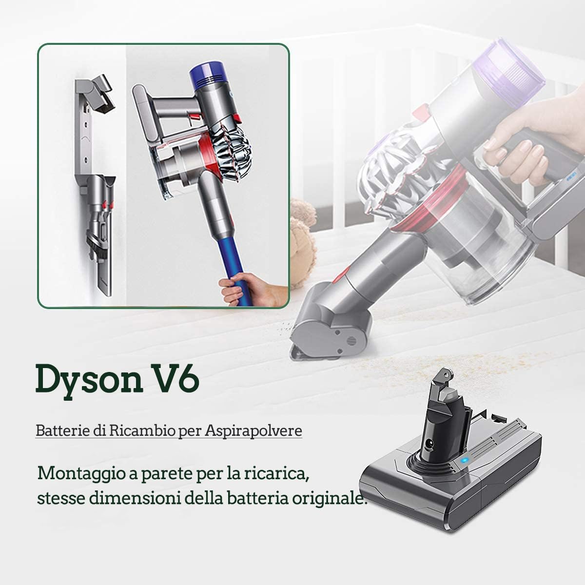 ButurePre 6,000mAh Batteria Dyson V6, Batteria per Dyson V6 DC62 SV03 SV09 DC58 DC59 DC61 DC72 DC74, 21.6V DC62 Dyson Batteria Absolute Animal Fluffy, con 1 Prefiltro, 1 cacciavite e 1 spazzola