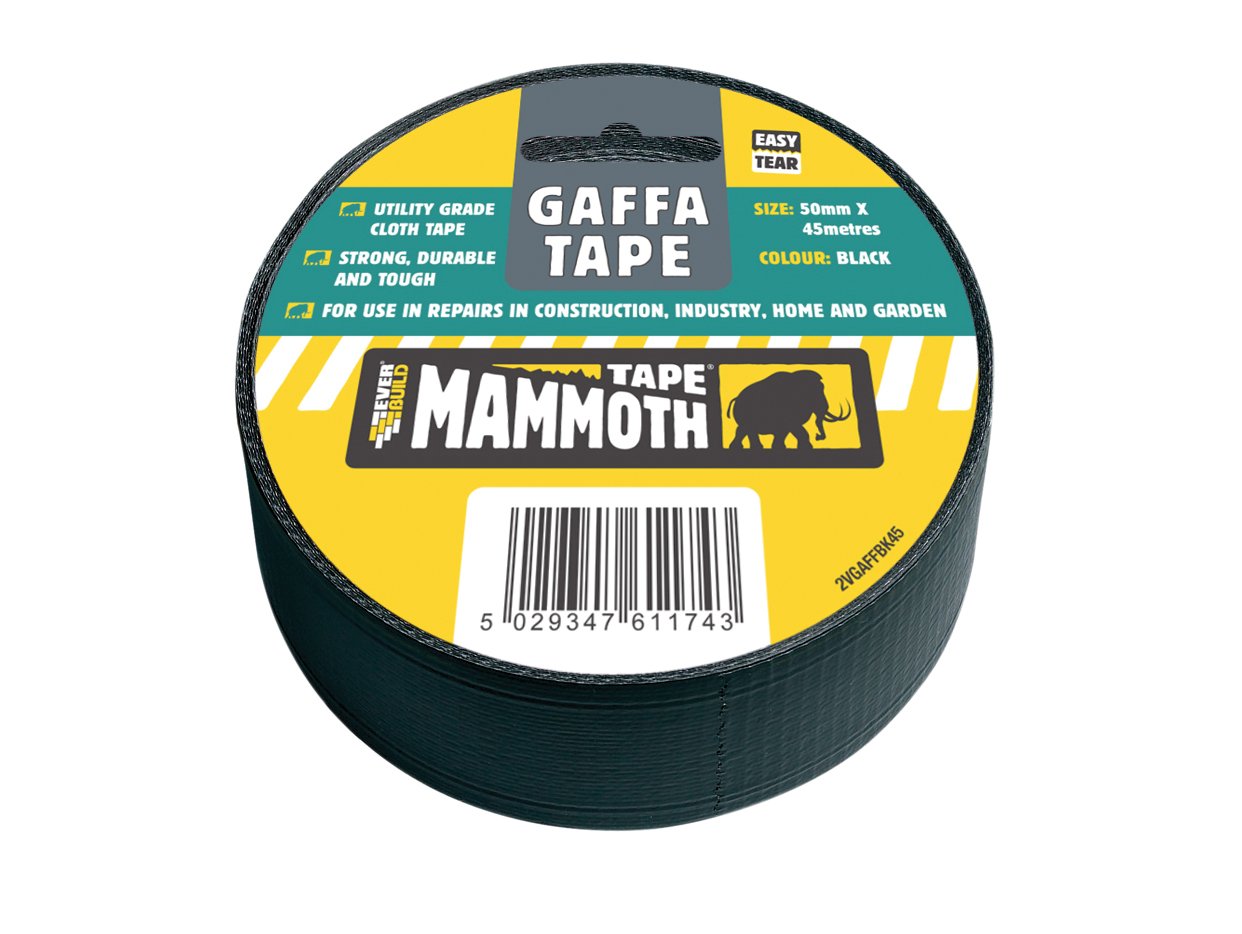 Everbuild Mammoth Easy Tear Gaffa Tape – Utility-Grade – Interior and Exterior Use – Black – 50mm x 45m