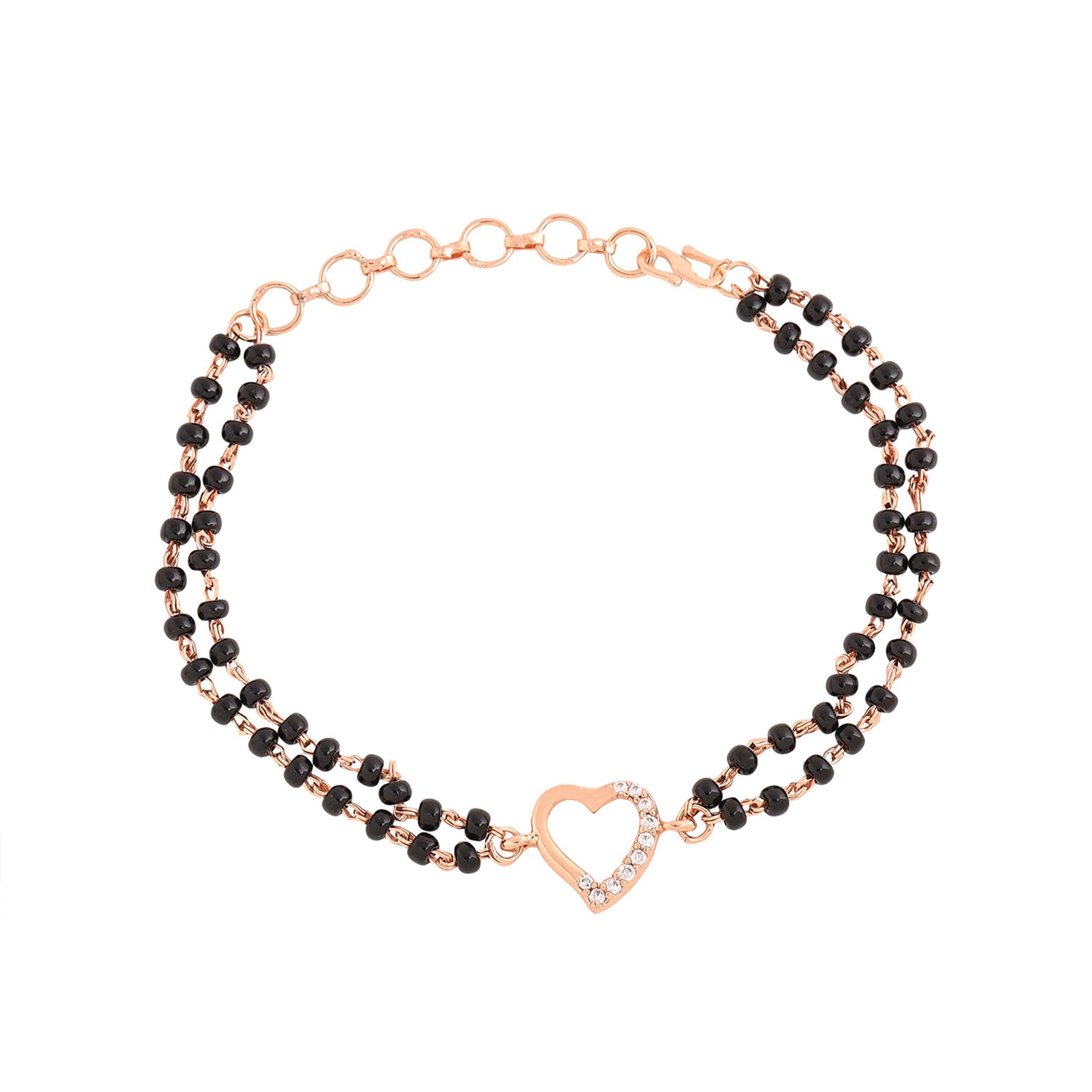 Yellow Chimes Mangalsutra Bracelet for Women Black Beads Heart Charm Rose Gold Plated Hand Mangalsutra Bracelets for Women | Marriage Anniversay Birthday Gift For Wife and Women (B0CVBCM38Y) Amazon Price History, Amazon Price Tracker