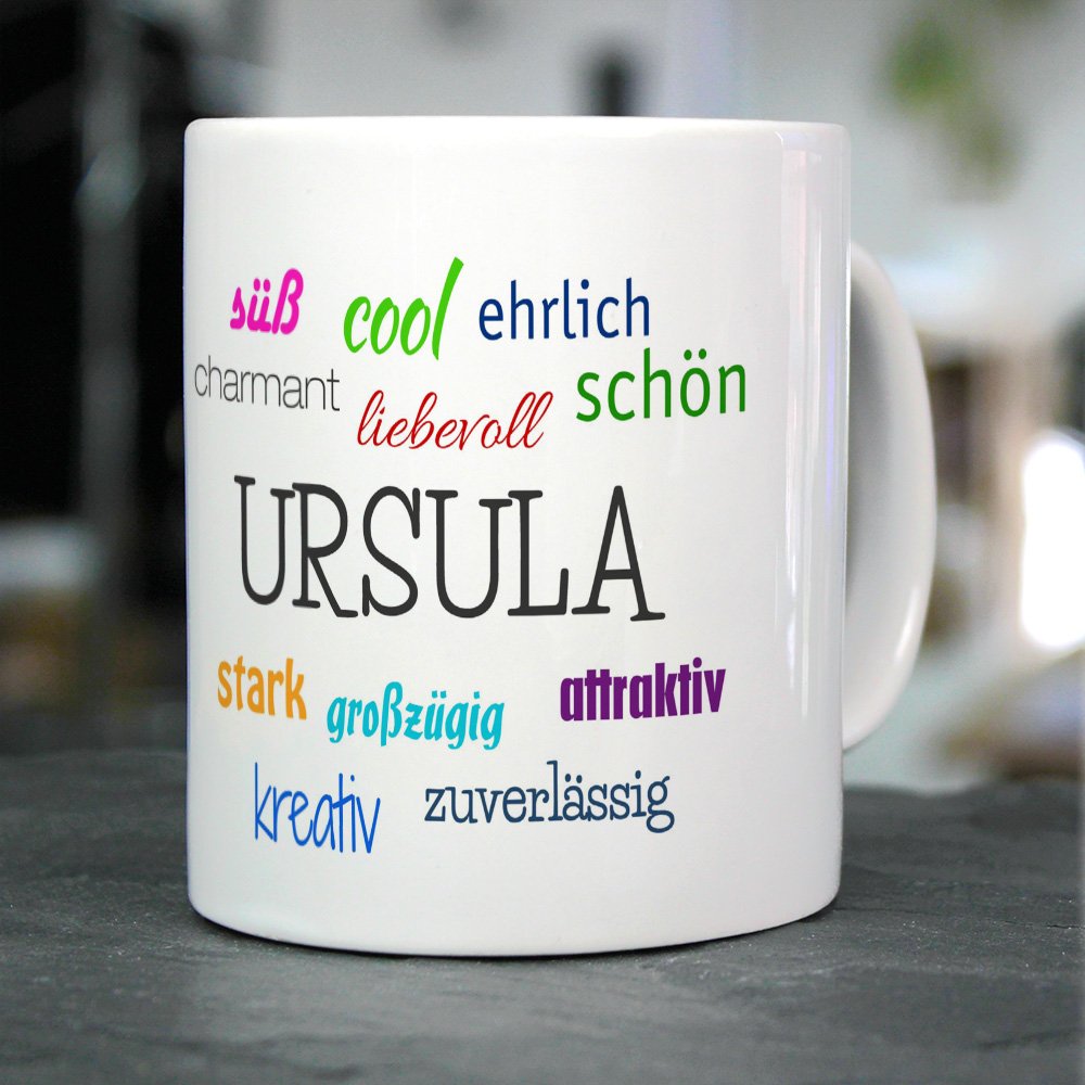 Personalisiertetasse „Ursula“ Mit Flowers-Design – 325 Ml, Spülmaschinenfest, Aus Steingut