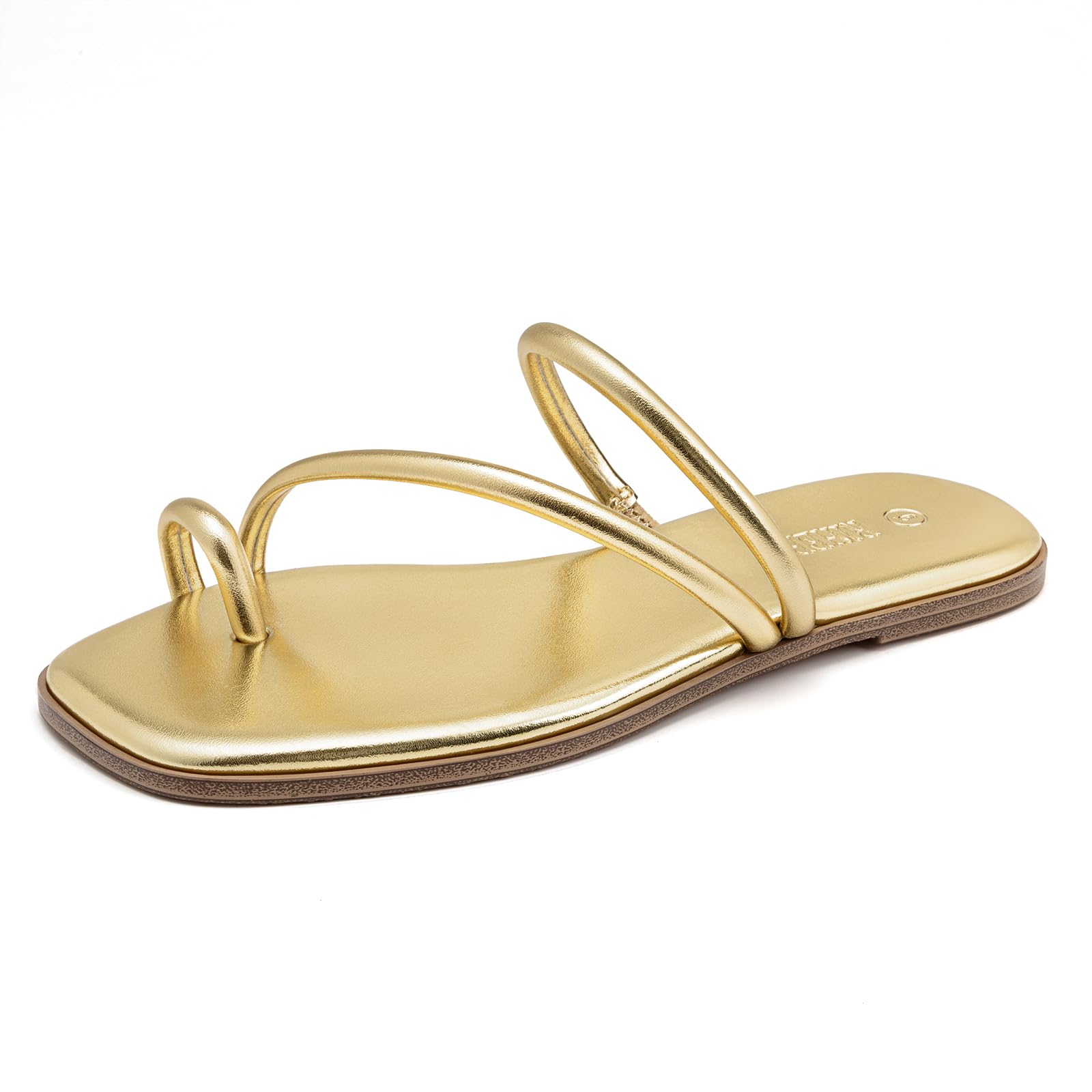 Rihero Women's Square Toe Flat Sandals With Strappy Thong Flip Flops | Metallic...