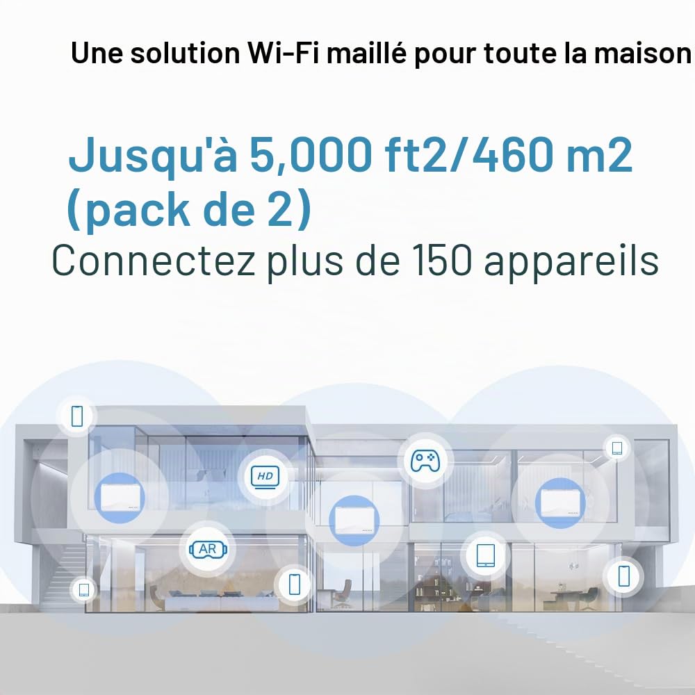 Mercusys TP-Link Mesh Wi-FI 7 BE3600Mbps Double Bande, 3 Ports WAN/LAN Gigabit, Couverts jusqu'à 460m2, 4K-QAM, MLO, Multi-RUs, Contrôle par APP, Halo H25BE(2-Pack)