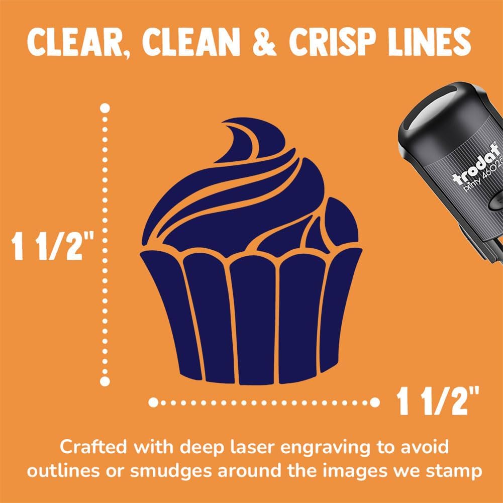 Yummy Sweet Cupcake Birthday Anniversary Celebration Self-Inking Rubber Stamp Ink Stamper for Stamping Crafting Planners - 1-1/2 Inch Large - Black Ink