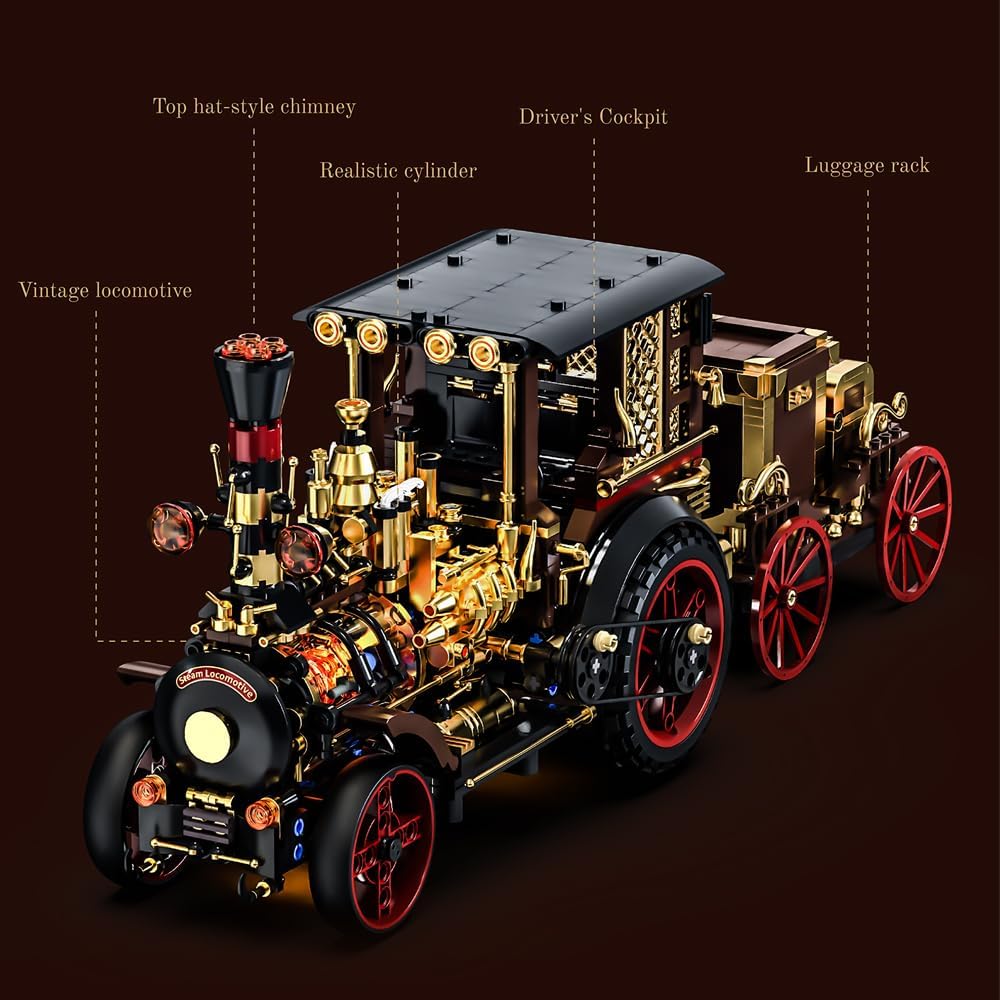 Retro Mechanical Steam Car Building Block Set, MOC Classic Car Kit, Supercar Toy Model, Adult Building Block Car Collector Set (1-1)