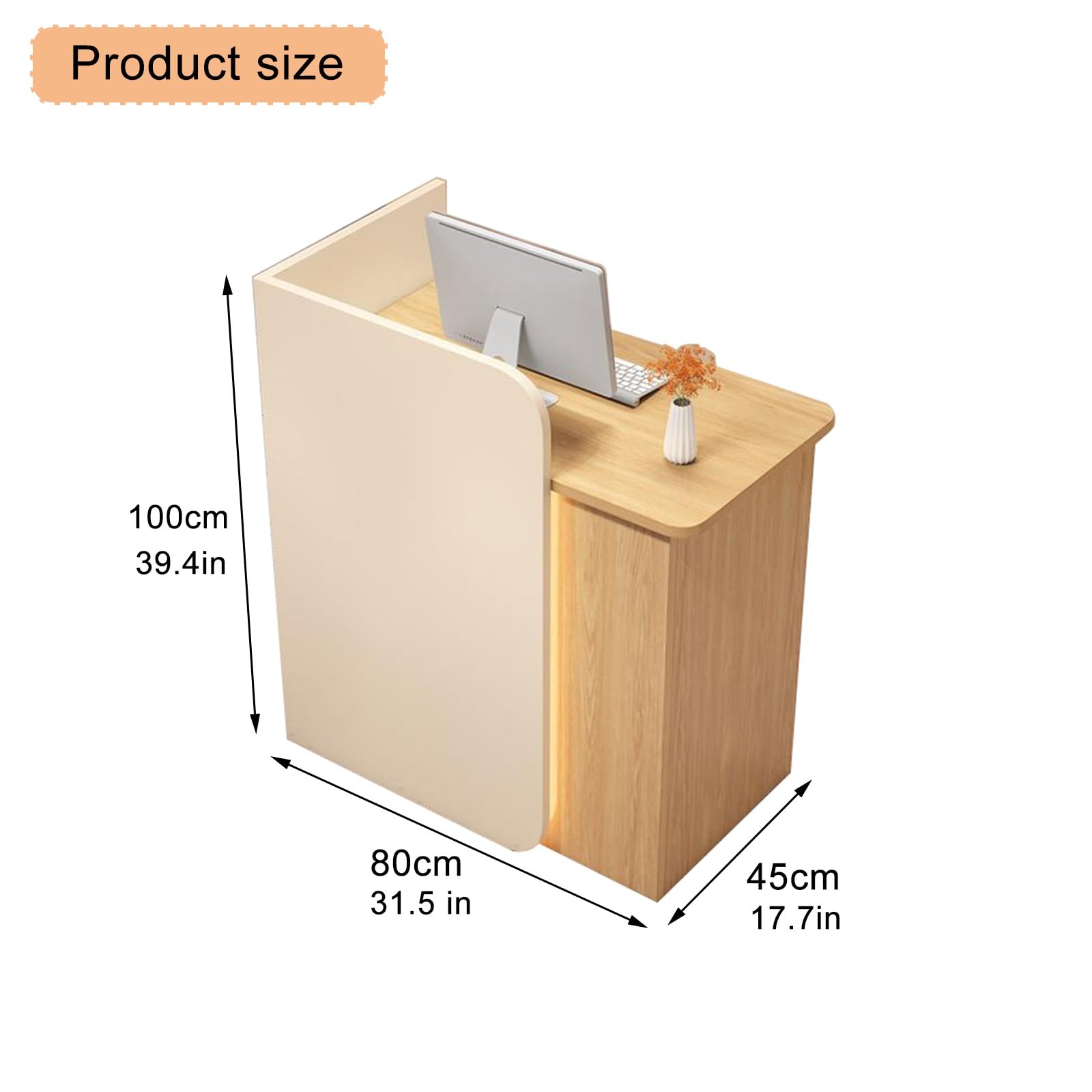 Moderno Banco da Receptionista,Bancone cassa per negozio,80CM Reception estetica con Luci LED,per Supermercato, Negozio di Convenienza, Hotel Lobby, reception ufficio,mobile cassa negozio(White)