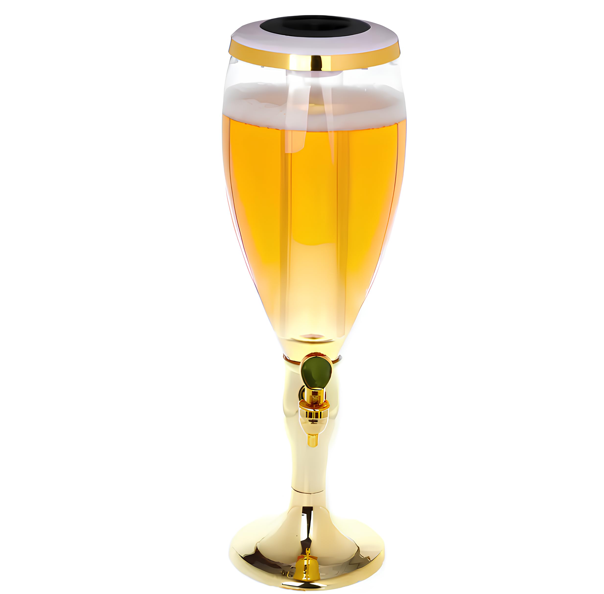 Dispensador de cerveza de 1,5 L con compartimento de hielo central, iluminación integrada multicolor, dispensador de bebidas con grifo, acabado dorado