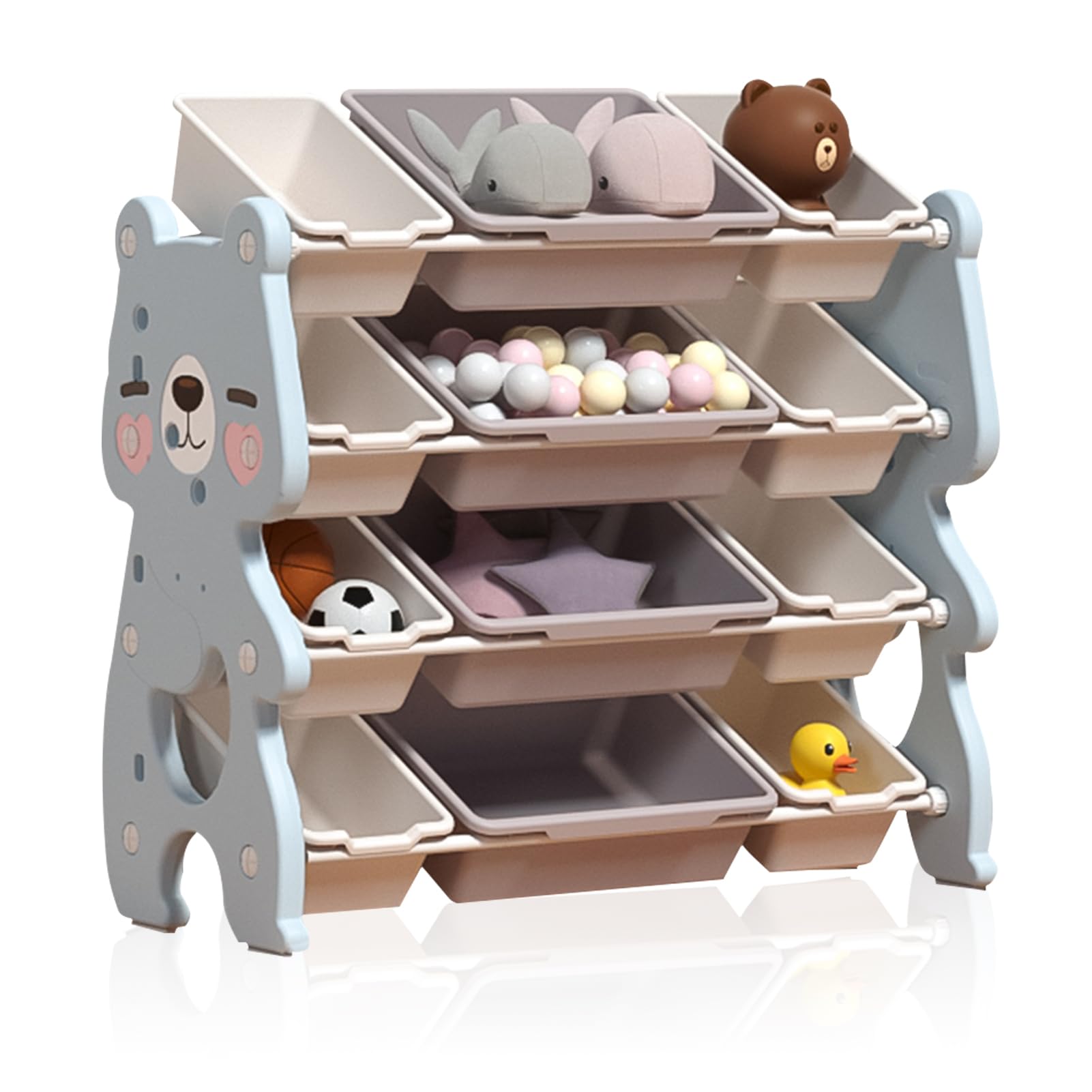 DAYONG 4 Layer Kids Toy Storage Rack, Large Capacity Kids Storage Cabinet with 4 Big Bins and 8 Small Bins for Toys & Books, Children Storage Shelf for Boys Grils Gift (Blue)