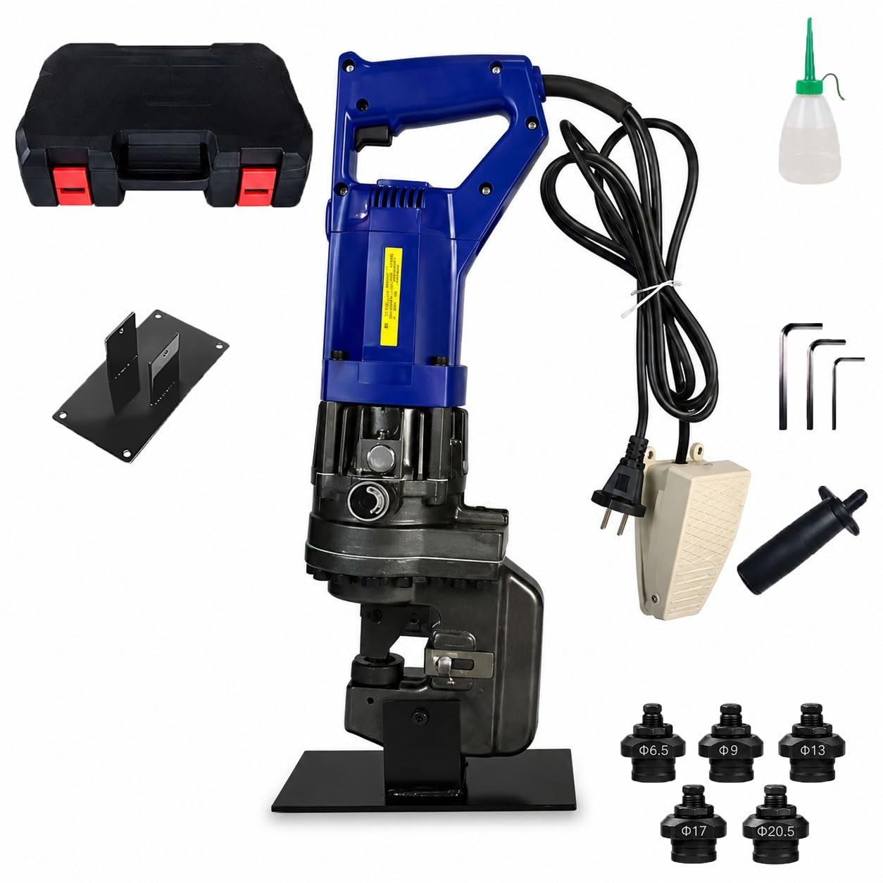 Koyike One Color Hydraulic Puncher 1400W Metal Hole Puncher Machine With 5 Forged Dies, Heavy Duty Electric Hole Punch Tool For Structural Angle Iron & Steel Bar