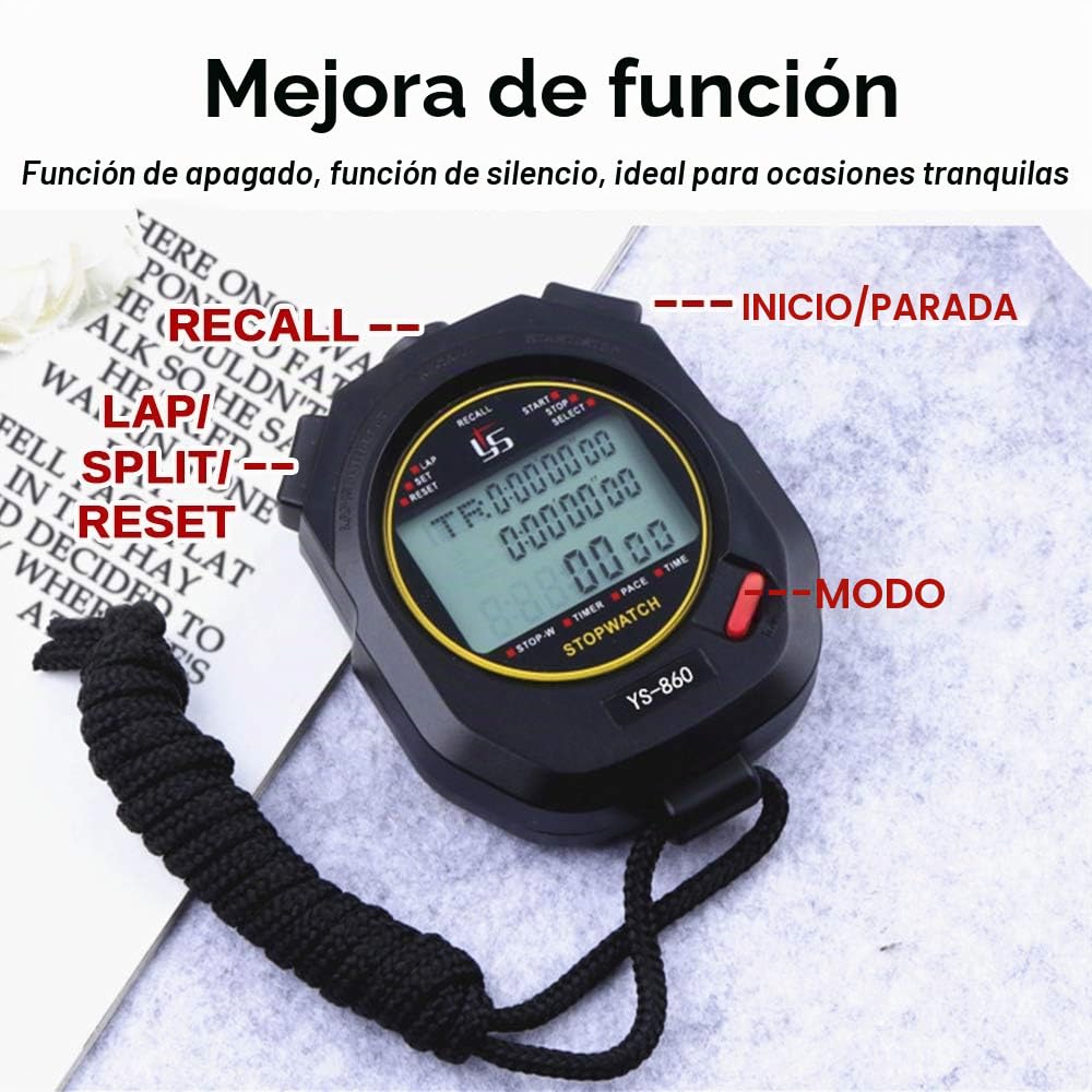 Cronómetro Deportes cronómetro Profesional Digital portátil 0.01 Segundo 60 Memoria Impermeable Cronómetro para Deportes al Aire Libre… Ys-860