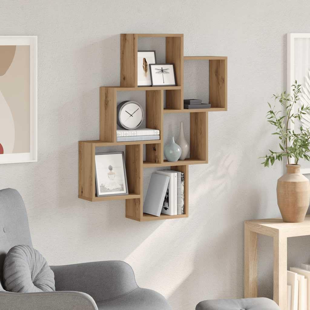 Scaffale a cubo in rovere Artisan, 78 x 15 x 93 cm, scaffale da parete salvaspazio con spazio per soggiorno, camera da letto, cucina, ufficio, decorazione