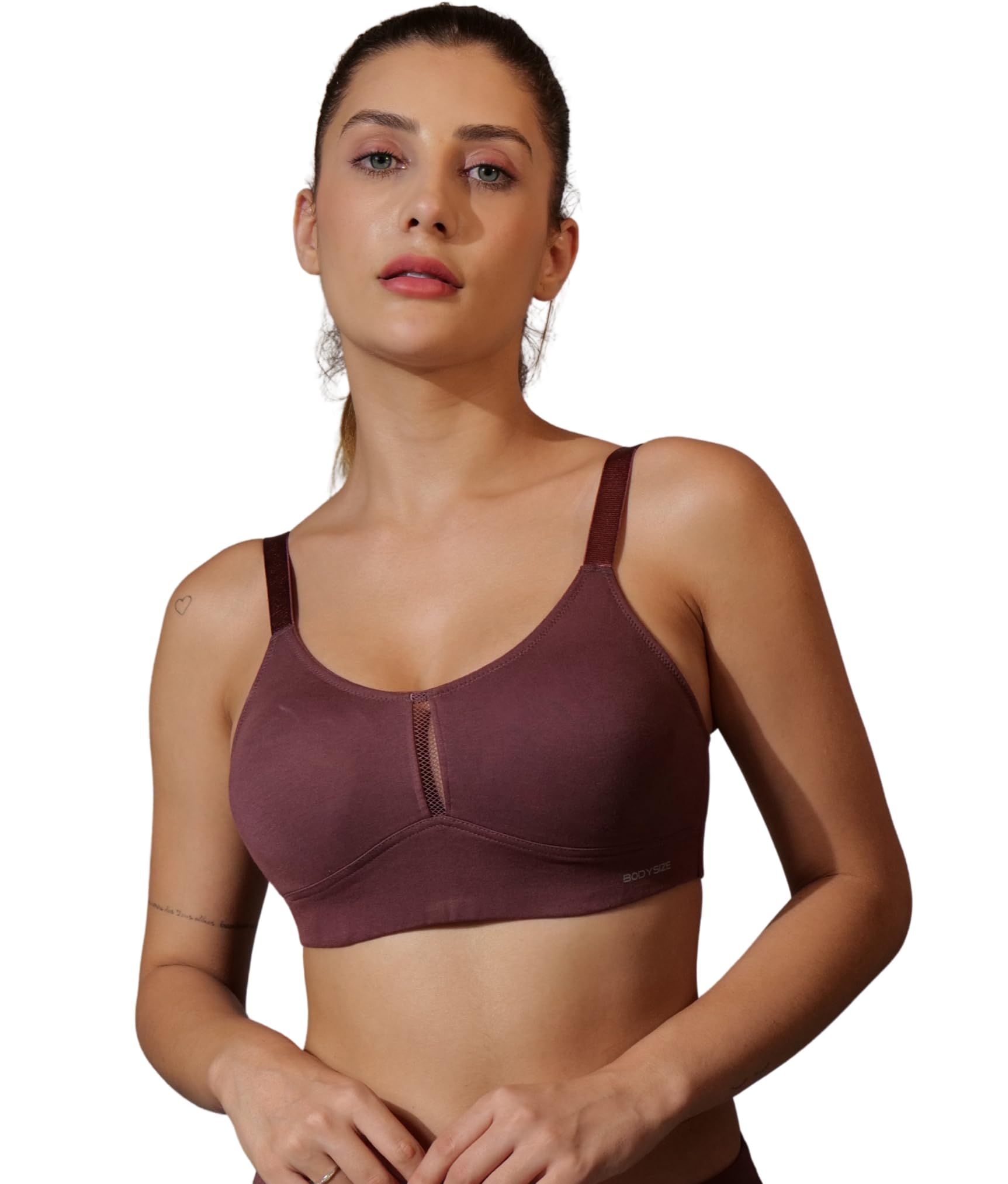 bodysize Women’s Everyday Sports Bra | Soft Cotton-Lycra Stretch | Full Cup Coverage, Wire-Free & Seamless with Adjustable Straps - Breeze-picture-13