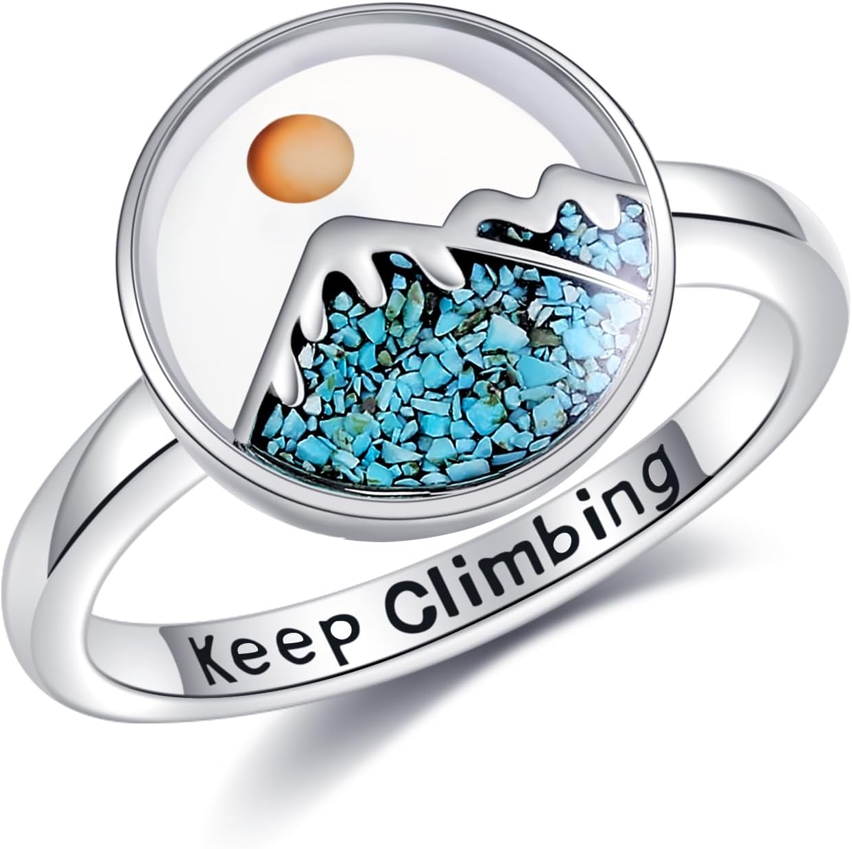 Mustard Seed Mountain Ring Sterling Silver Mountain Turquoise Ring Climbing Christian Inspirational Jewelry for Women Size 6 7 8 9