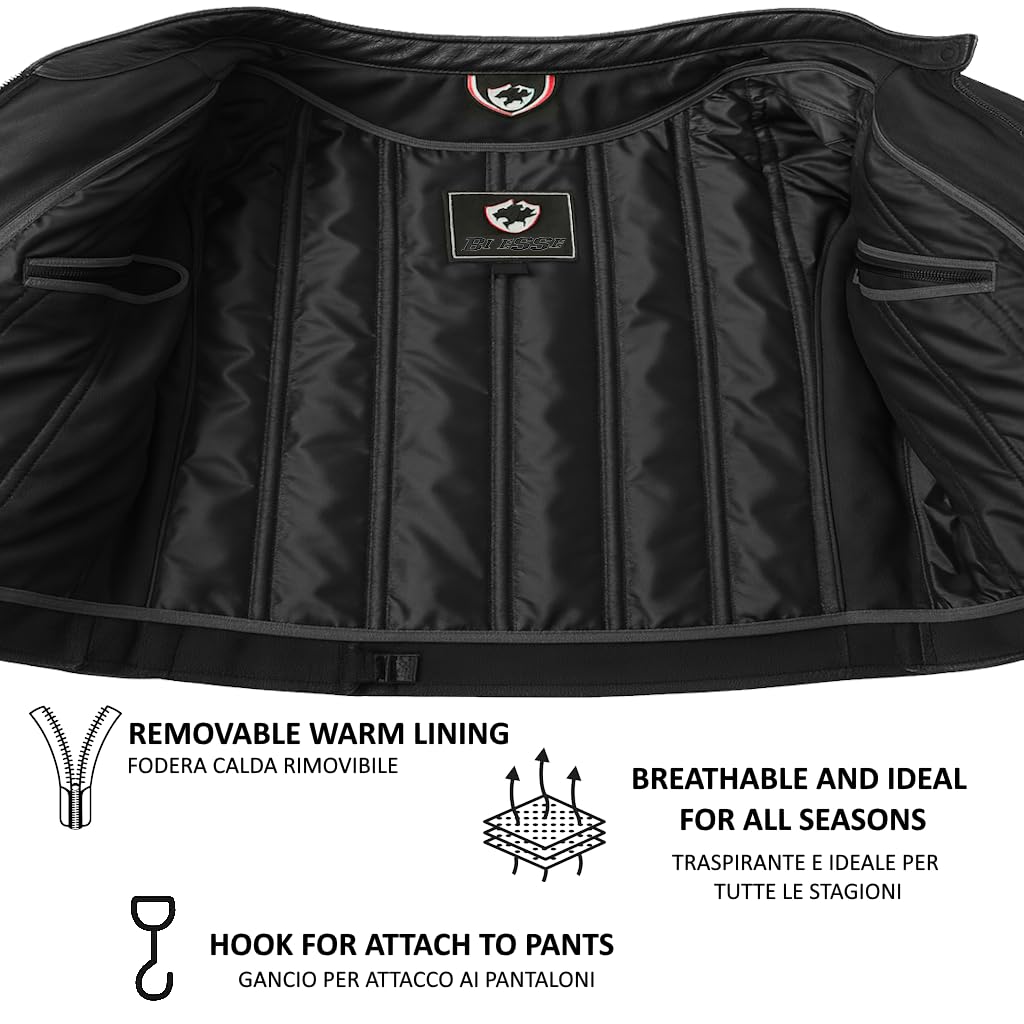 BI ESSE - Chaqueta de cuero para moto, estilo vintage, con protecciones, chaqueta certificada