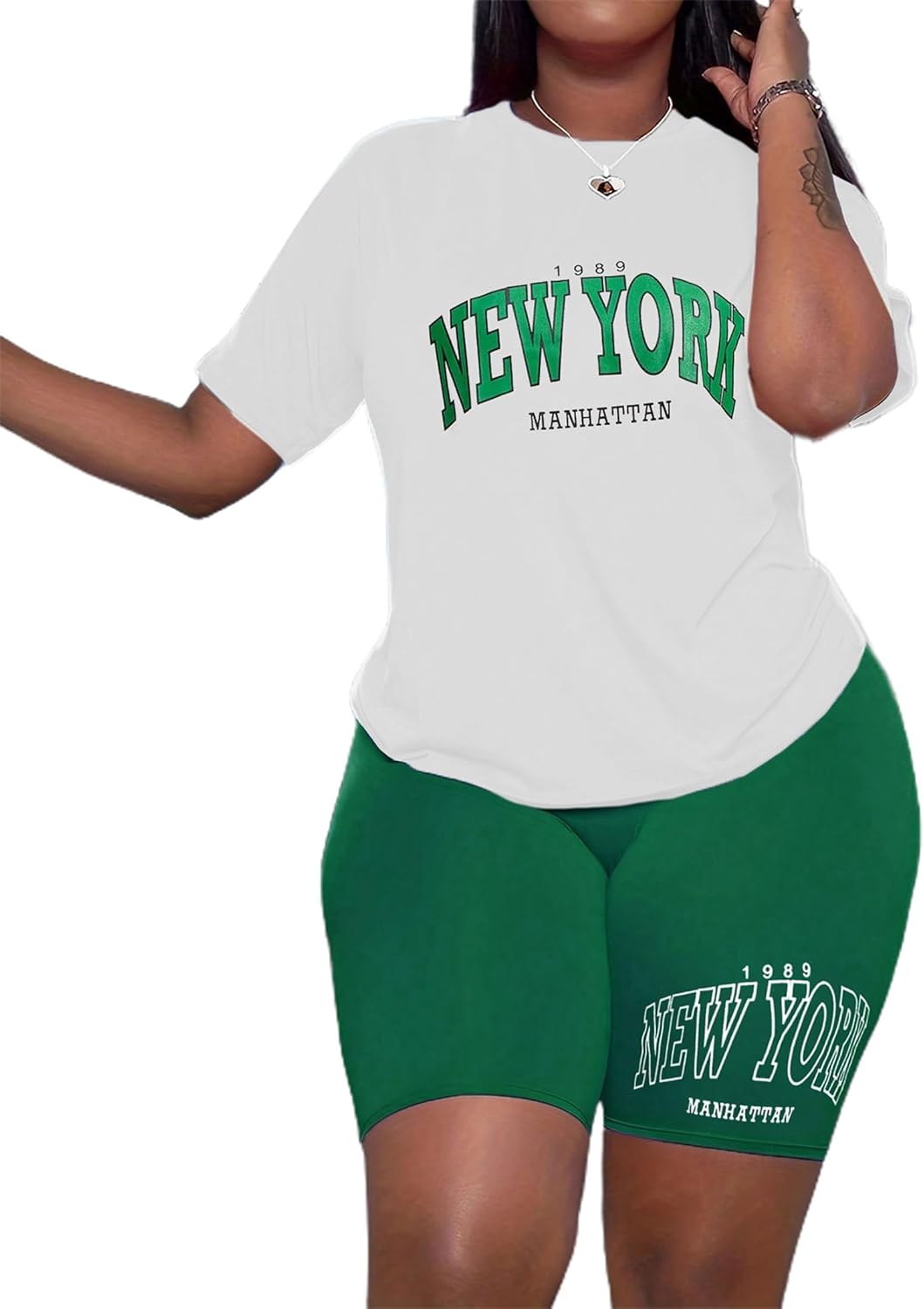 Hilinker Womens 2 Piece Outfits Short Sleeve Top and Shorts Set Summer Workout Casual Tracksuit - Image 2