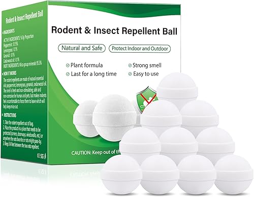 Repelente de ratones y ratones para interiores y exteriores, 10 paquetes de bolas de polilla, bolas de menta para roedores, repelente de ardillas de