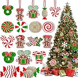 Christmas Tree Decorations,Christmas Lollipop Candy Cane Ornaments Paper Cards Hanging Mick-ey Mouse Gingerbread Christmas Decor for Peppermint Christmas Tree Decorations- Set of 26