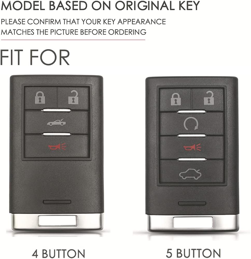 ontto 5-Button Car Key Cover for Cadillac Key Fob Case Leather Key Holder Stylish Key Shell Blue