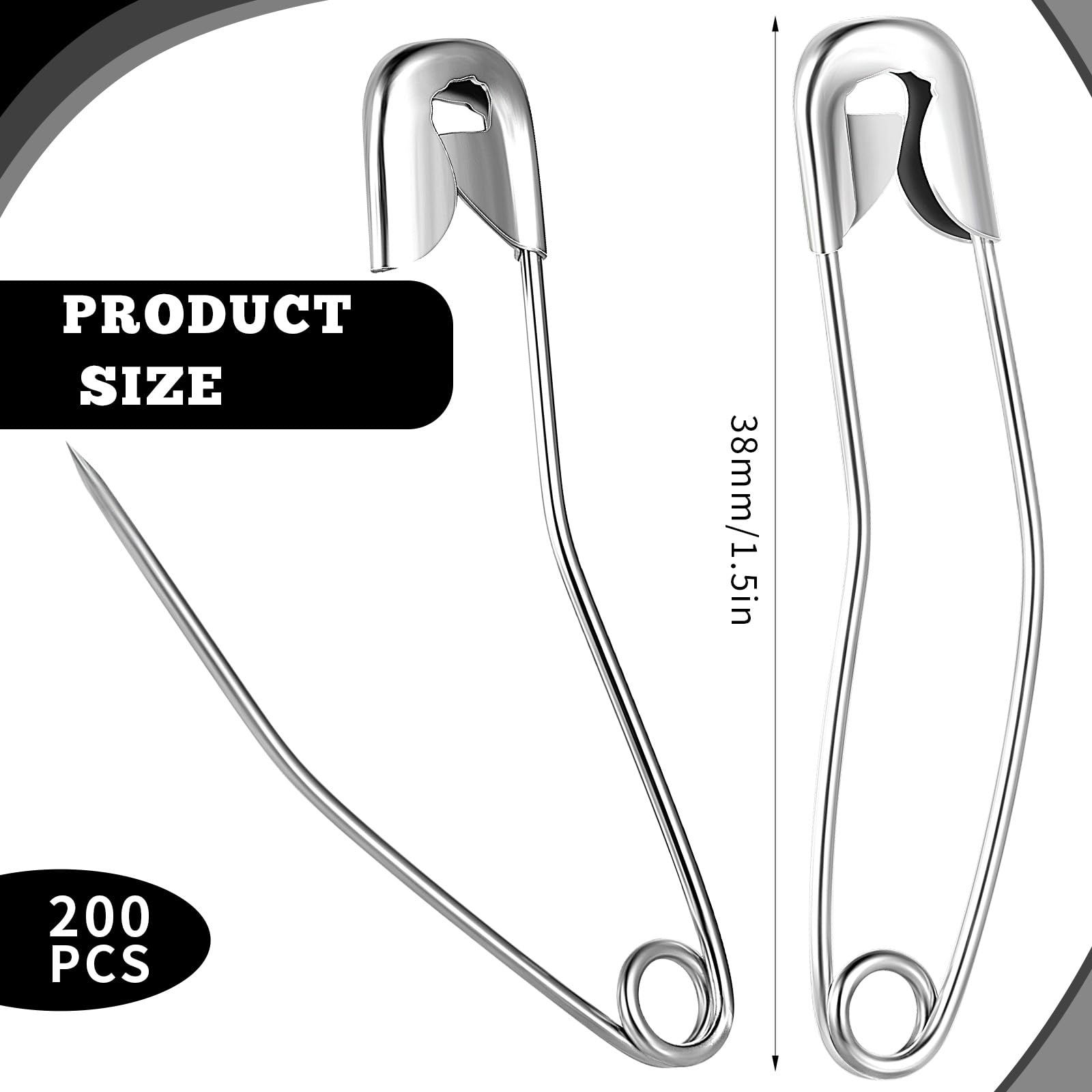 Eterspr 200 Pezzi Spille da Balia, Piccole e Grandi Spille di Sicurezza, Spille da Balia Argento, per Artigianato, Sartoria, Ecc. (Argento, Oro