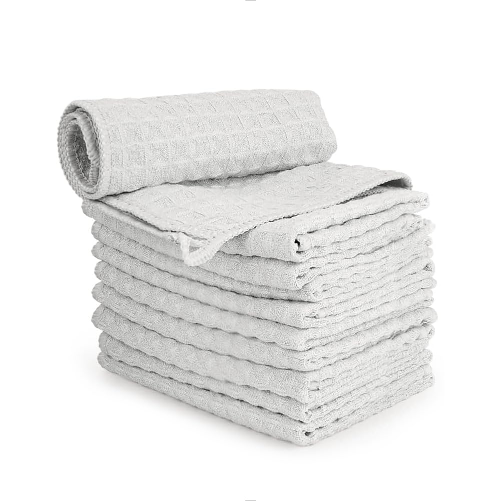 Watchget Light Grey Barista Micro Cloth 10 Pack, Microfiber Espresso Cleaning Towels Waffle Weave Kitchen Dish Cloths Cafe Bar Towel Coffee Machine Accessories Rag, (12"X12")