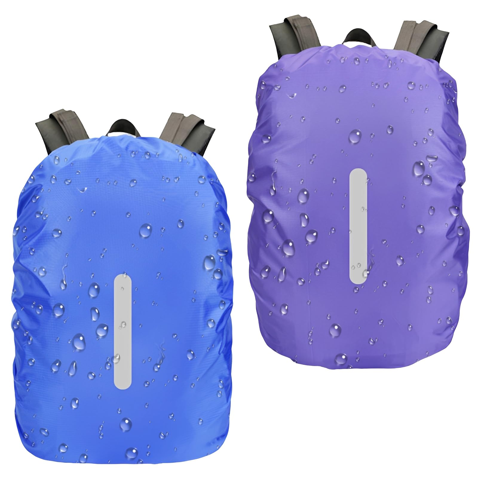 2 Pezzi Coprizaino Antipioggia Impermeabile per Zaino 40-50L, Copri Zaino per Pioggia con Strisce Riflettenti, Copertura Zaino Impermeabile per Trekking, Escursionismo, Campeggio, Blu e Viola